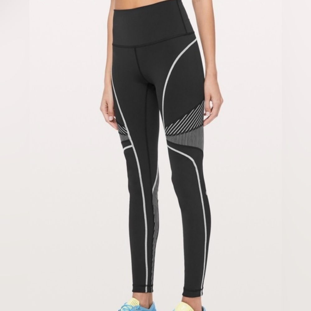 lululemon athletica Black High-Rise Performance Leggings with Gray Stripe Detail